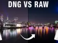 DNG vs RAW: nocny Londyn. Z lewej plik NEF, z prawej XMP. Porównanie formatów plików graficznych.