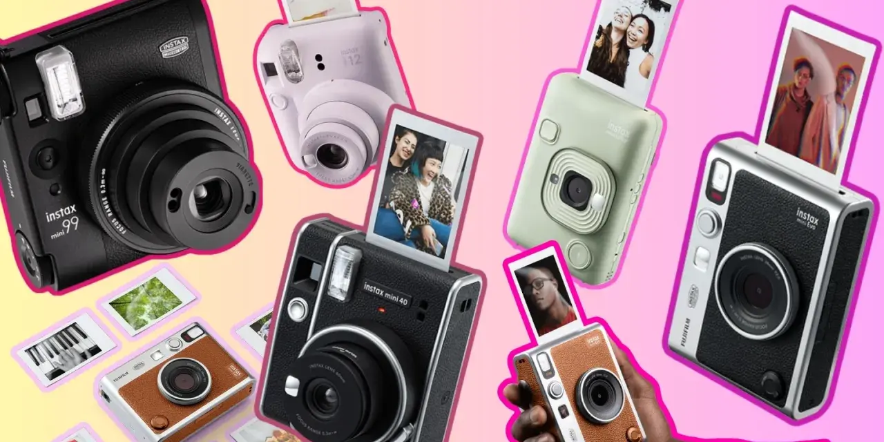 Aparat kompaktowy ranking: różne modele Instax, od klasycznych po nowoczesne, z gotowymi zdjęciami.