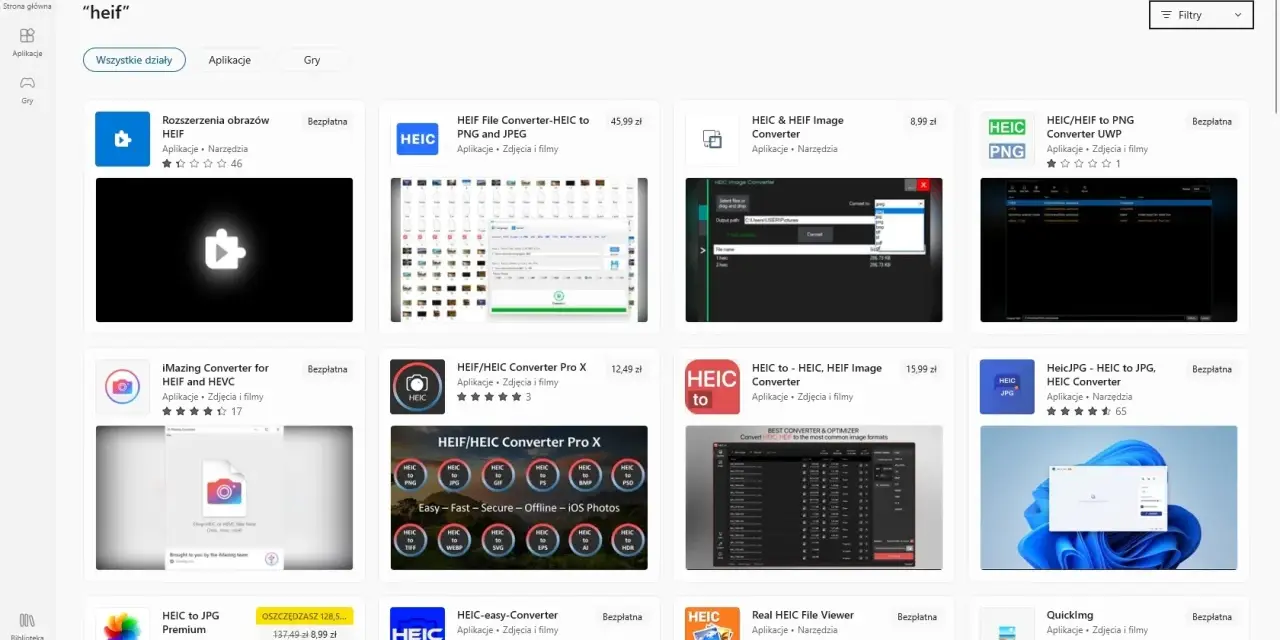 Sklep Microsoft Store oferuje wiele aplikacji do konwersji plików HEIC, takich jak "HEIC File Converter" czy "iMazing Converter".