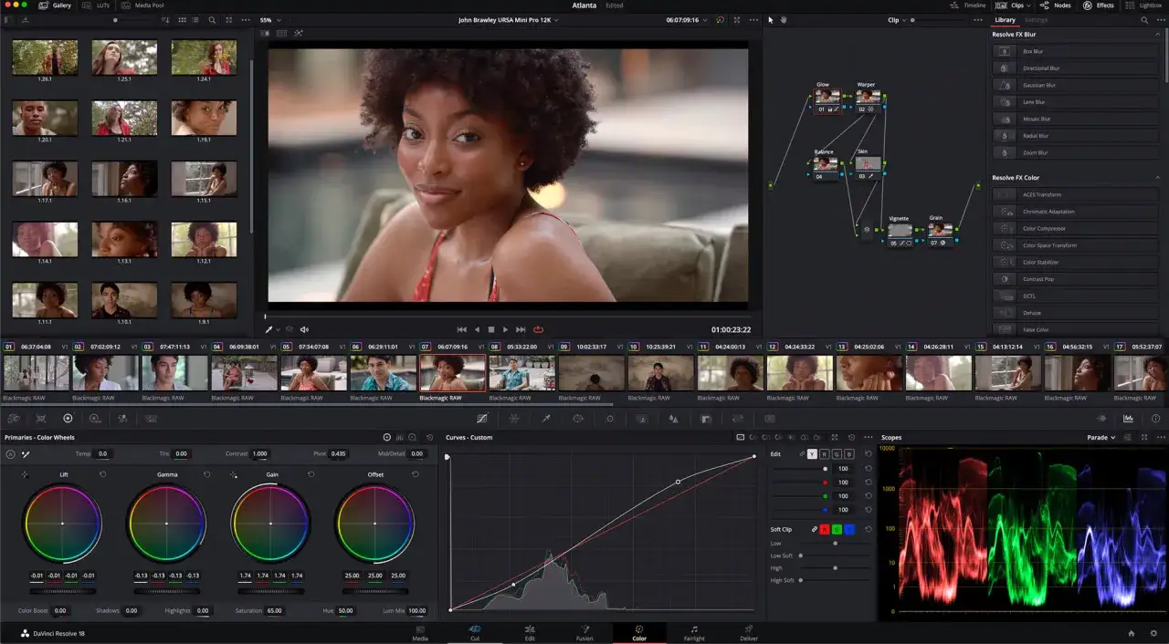 Program do poprawy jakości zdjęć. Na ekranie widać interfejs DaVinci Resolve, gdzie edytowana jest twarz kobiety.
